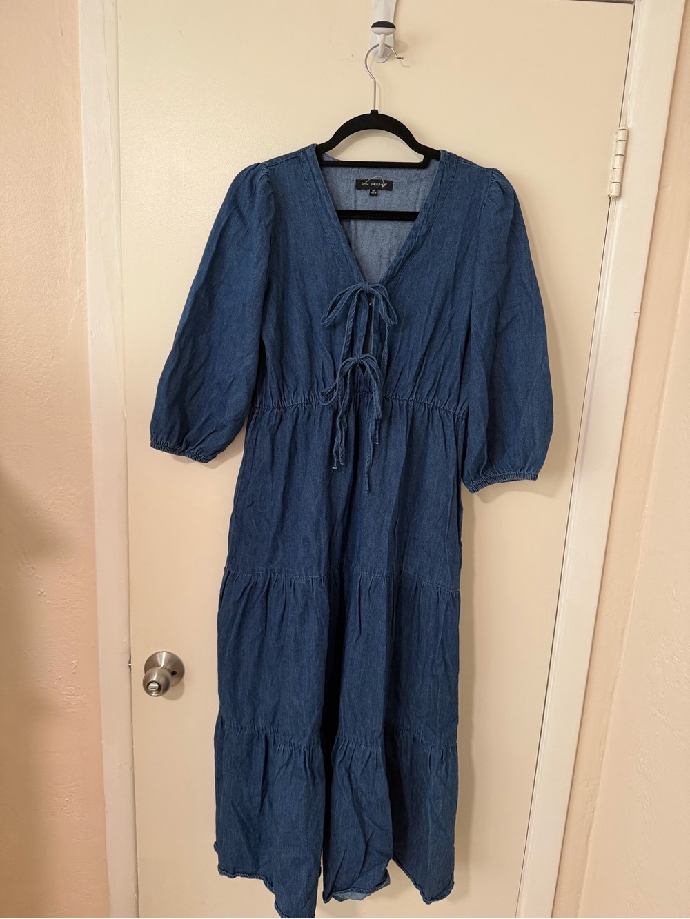 Blu Pepper Blue Tie-Front Tiered Midi Dress